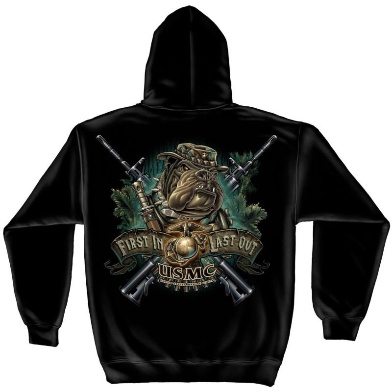First In Last Out - USMC Marine Devil Dog Hooded L/S MM108SW