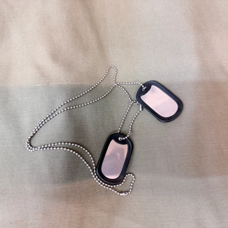 Complete custom dog tag kit with two tags, silencers, and steel chains