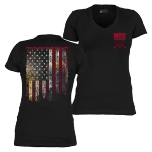 Grunt Style - Women's Red Blood Blue Collar V-neck - Black GS5759 - Image 3